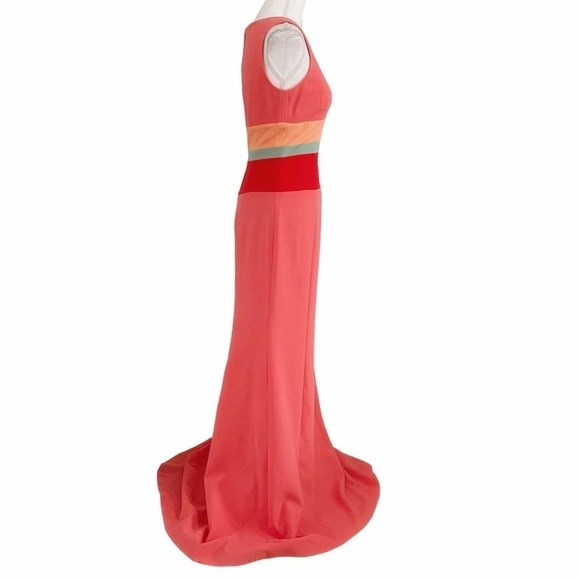 NWT BCBGMAXAZRIA LIZETTE CORAL COLORFUL STRIPES V-NECK SLEEVELESS MAXI DRESS - 2 - Picture 3 of 10